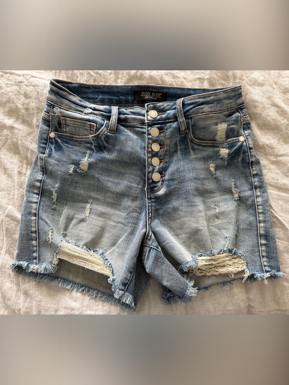 Judy Blue Light Blue Distressed High-Rise Jean Shorts